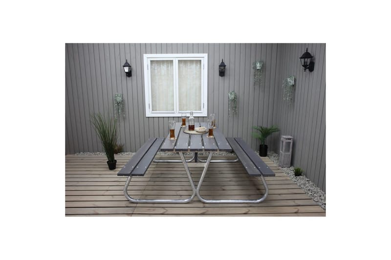 Piknikbord Stabil Metall Uten Ryggstøtte, - Uten Ryggstøtte, Grå - Hagemøbler - Hagebord - Piknikbord