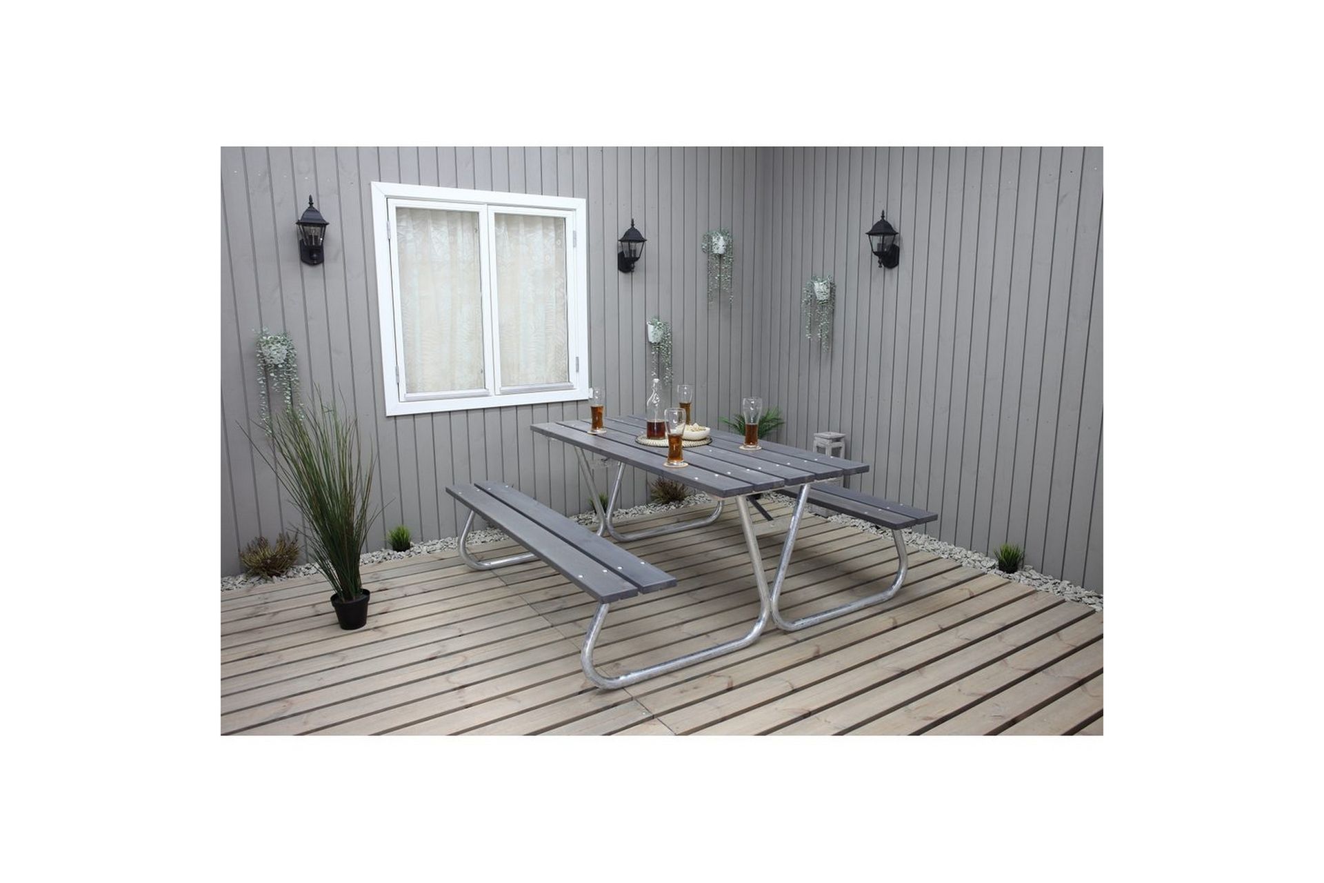 Piknikbord Stabil Metall Uten Ryggstøtte, - Uten Ryggstøtte, Grå - Hagemøbler - Hagebord - Piknikbord