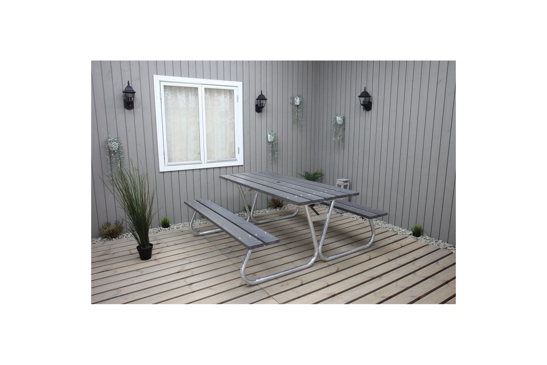 Piknikbord Stabil Metall Uten Ryggstøtte, - Uten Ryggstøtte, Grå - Hagemøbler - Hagebord - Piknikbord