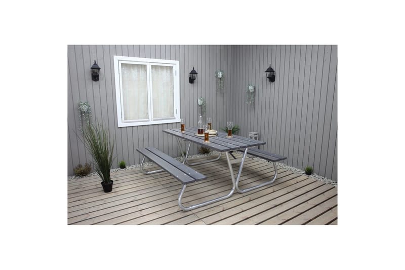 Piknikbord Stabil Metall Uten Ryggstøtte, - Uten Ryggstøtte, Grå - Hagemøbler - Hagebord - Piknikbord