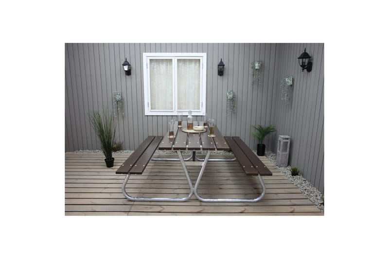 Piknikbord Stabil Metall Uten Ryggstøtte - Uten Ryggstøtte, Brun - Hagemøbler - Hagebord - Piknikbord
