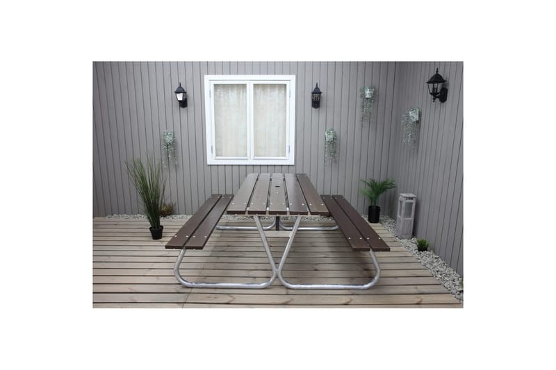 Piknikbord Stabil Metall Uten Ryggstøtte - Uten Ryggstøtte, Brun - Hagemøbler - Hagebord - Piknikbord