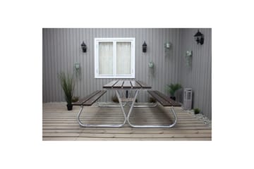 Piknikbord Stabil Metall Uten Ryggstøtte - Uten Ryggstøtte, Brun - Hagemøbler - Hagebord - Piknikbord