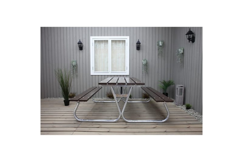 Piknikbord Stabil Metall Uten Ryggstøtte - Uten Ryggstøtte, Brun - Hagemøbler - Hagebord - Piknikbord