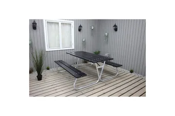 Piknikbord Stabil Metall Uten Ryggstøtte - Uten Ryggstøtte, Svart - Hagemøbler - Hagebord - Piknikbord