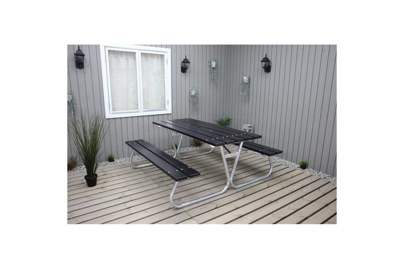 Piknikbord Stabil Metall Uten Ryggstøtte - Uten Ryggstøtte, Svart - Hagemøbler - Hagebord - Piknikbord