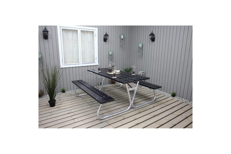 Piknikbord Stabil Metall Uten Ryggstøtte, Uten Ryggstøtte, Svart