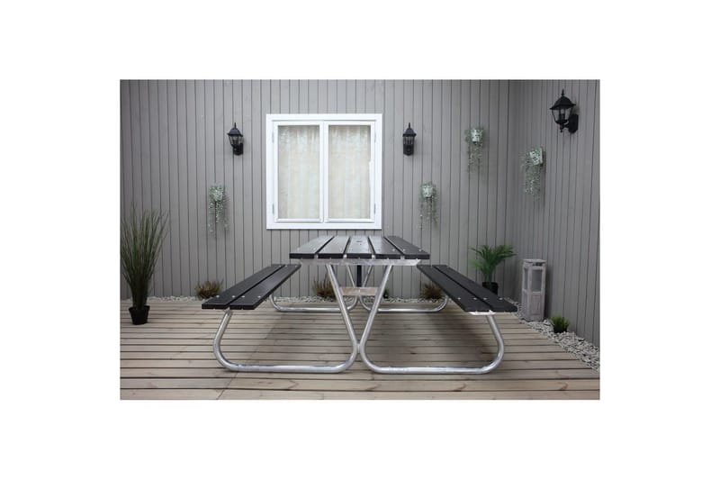 Piknikbord Stabil Metall Uten Ryggstøtte - Uten Ryggstøtte, Svart - Hagemøbler - Hagebord - Piknikbord