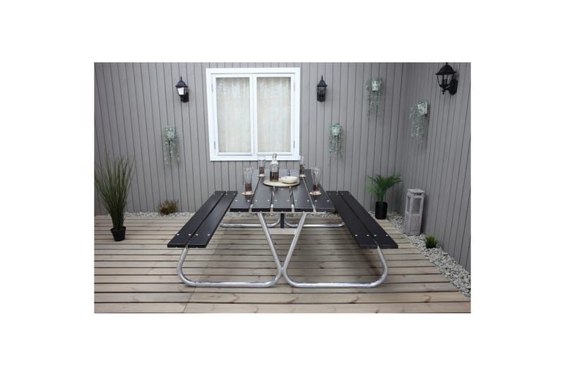 Piknikbord Stabil Metall Uten Ryggstøtte - Uten Ryggstøtte, Svart - Hagemøbler - Hagebord - Piknikbord