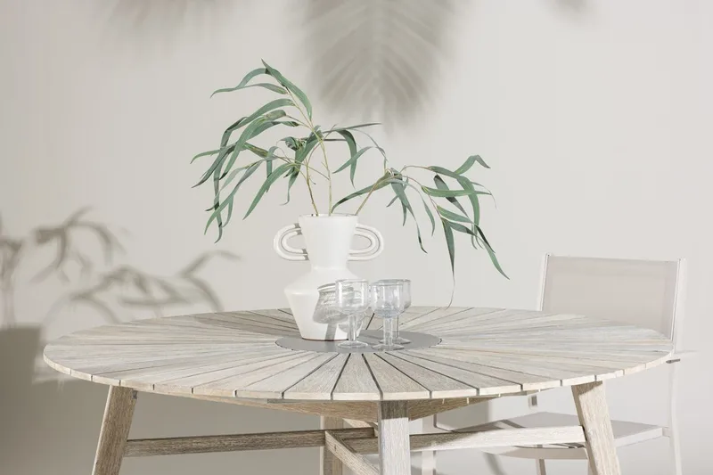 Rives rundt spisebord 150 cm utendørs - Hvitkalket - Hagemøbler - Hagebord - Spisebord ute