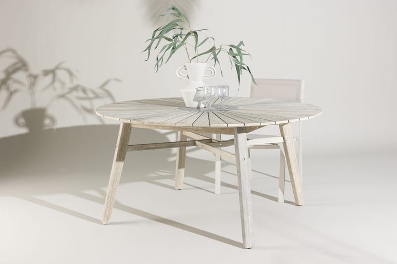 Rives rundt spisebord 150 cm utendørs, Hvitkalket