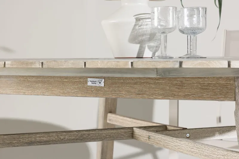 Rives rundt spisebord 150 cm utendørs - Hvitkalket - Hagemøbler - Hagebord - Spisebord ute