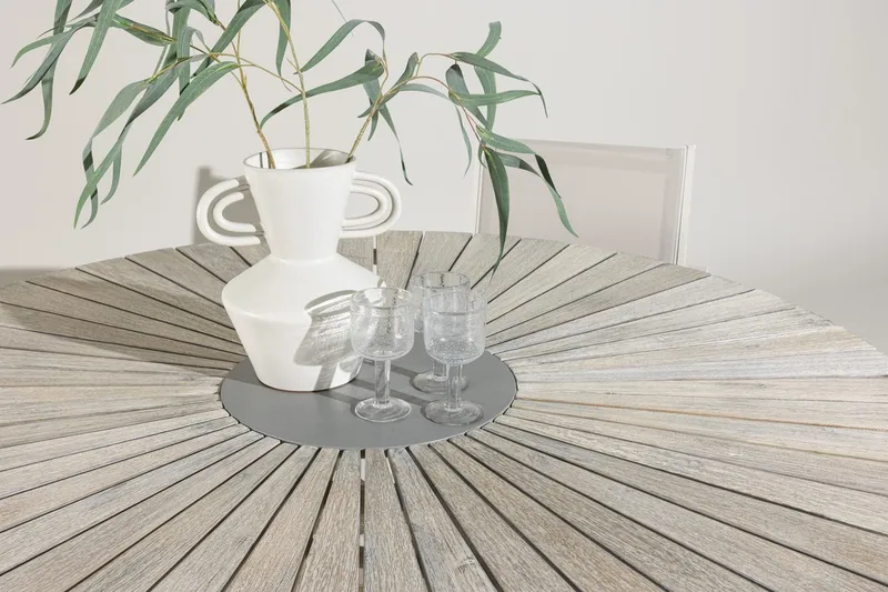 Rives rundt spisebord 150 cm utendørs - Hvitkalket - Hagem øbler - Hagebord - Spisebord ute