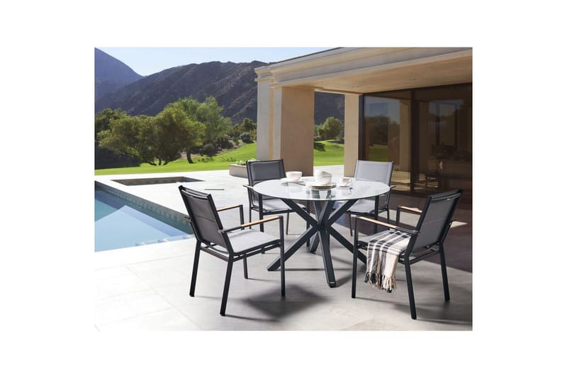 Rundt bord Maletto - Svart, gjennomsiktig, Svart, Gjennomsiktig - Hagemøbler - Hagebord - Spisebord ute