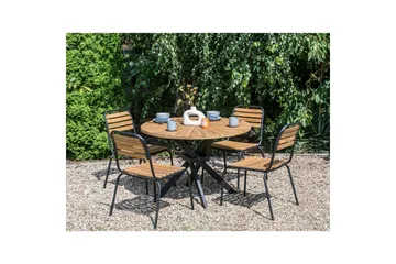 Runt bord Beliani Cissone Light wood||Black - Hagemøbler - Hagebord - Spisebord ute