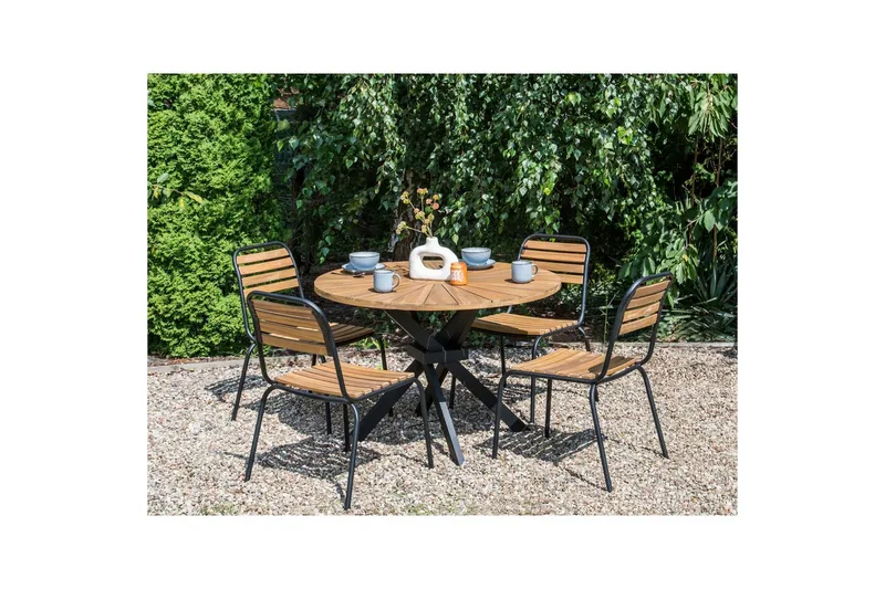 Runt bord Beliani Cissone Light wood||Black - Hagemøbler - Hagebord - Spisebord ute