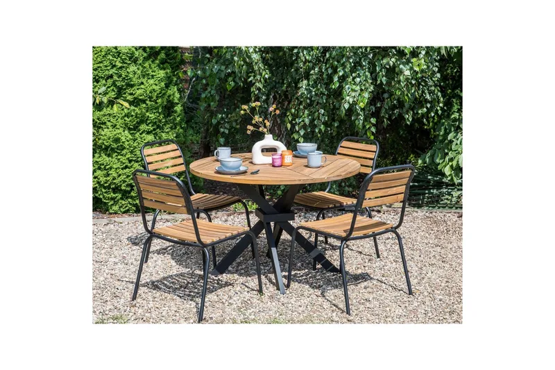 Runt bord Beliani Lissone Light wood||Black - Hagemøbler - Hagebord - Spisebord ute