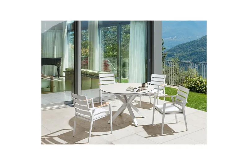 Runt bord Beliani Maletto Vit/Beige/Grå White||Beige||Grey - Hagemøbler - Hagebord - Spisebord ute