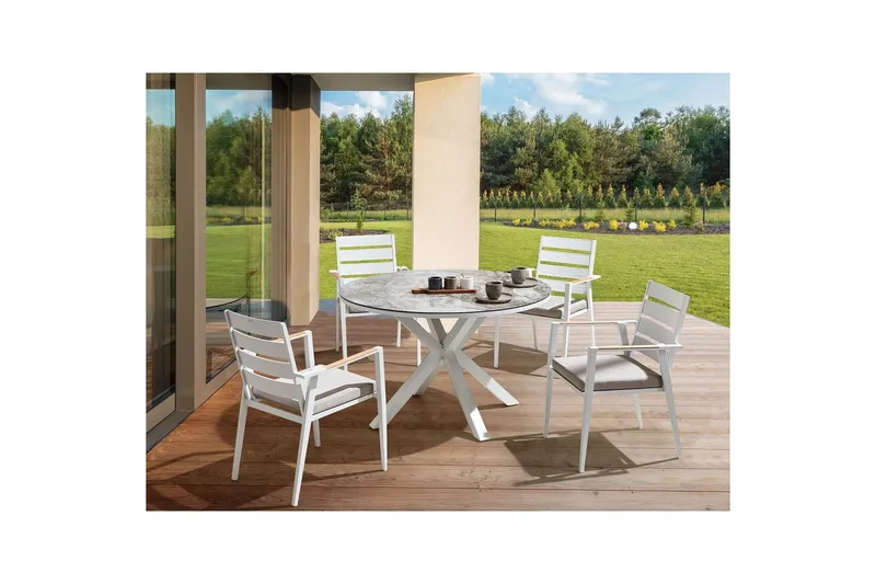Runt bord Beliani Maletto Vit/Beige/Grå White||Grey - Hagemøbler - Hagebord - Spisebord ute