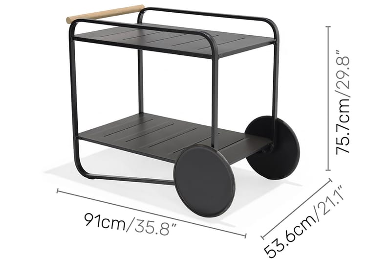 Portals Rullebord 92 cm - Svart/Tre - Hagemøbler - Hagebord - Sidebord