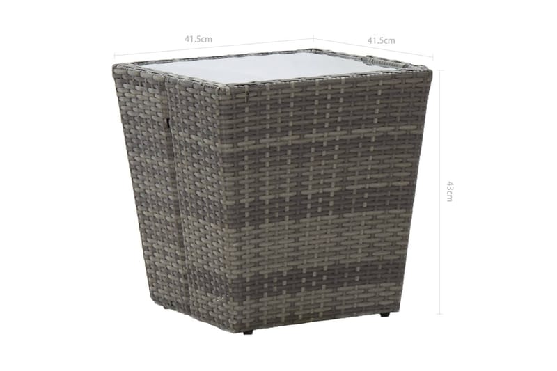 Tebord grå 41,5x41,5x43 cm polyrotting og herdet glass - Grå - Sidebord - Balkongbord