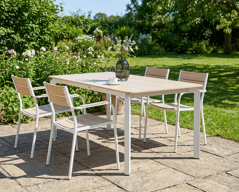 Spisebord utendørs Feletto 180 cm 90 cm Stein - Beige/hvit - Hagemøbler - Hagebord - Spisebord ute