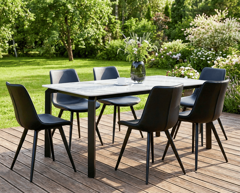 Spisebord utendørs Feletto 90x180 cm Stein - Grå/Svart - Hagemøbler - Hagebord - Spisebord ute