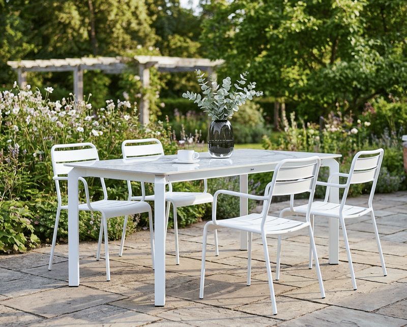 Spisebord utendørs Feletto 90x180 cm Stein Hvit - Hvit - Hagemøbler - Hagebord - Spisebord ute