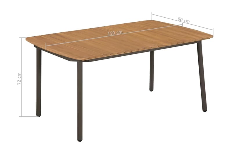 Hagebord 150x90x72cm heltre akasie og stål - Akasie - Hagemøbler - Hagebord - Spisebord ute