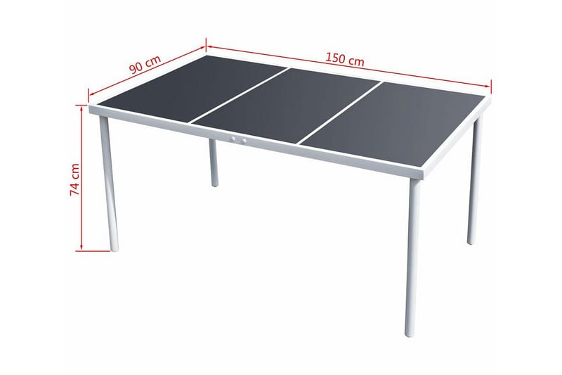 Hagebord 150x90x74 cm svart stål - Glass/Svart/Stål - Spisebord ute