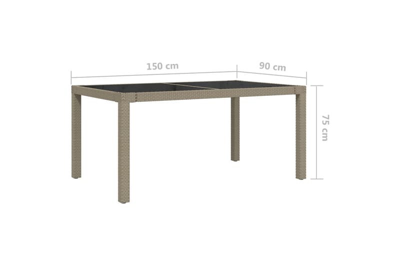 Hagebord 150x90x75 cm herdet glass og polyrotting beige - Beige - Hagemøbler - Hagebord - Spisebord ute