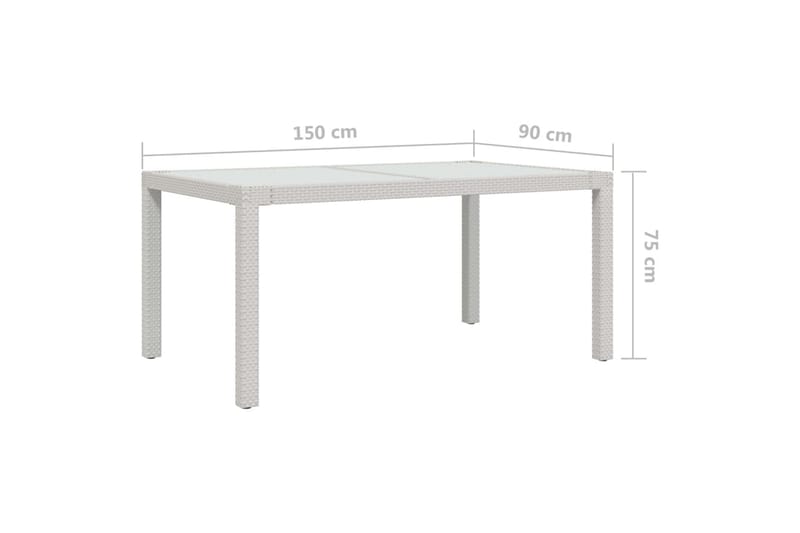 Hagebord 150x90x75 cm herdet glass og polyrotting hvit - Hvit - Hagemøbler - Hagebord - Spisebord ute