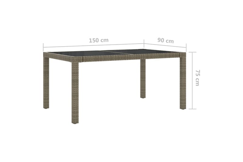 Hagebord 150x90x75 cm herdet glass og polyrotting grå - Grå - Hagemøbler - Hagebord - Spisebord ute
