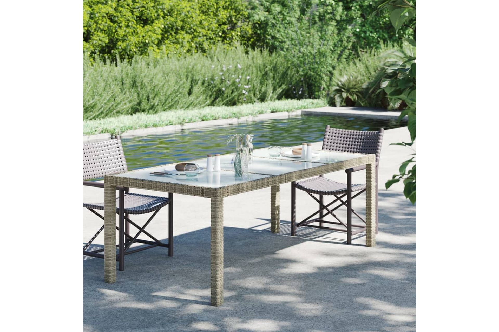 Hagebord 190x90x75 cm herdet glass og polyrotting beige - Beige - Hagemøbler - Hagebord - Spisebord ute