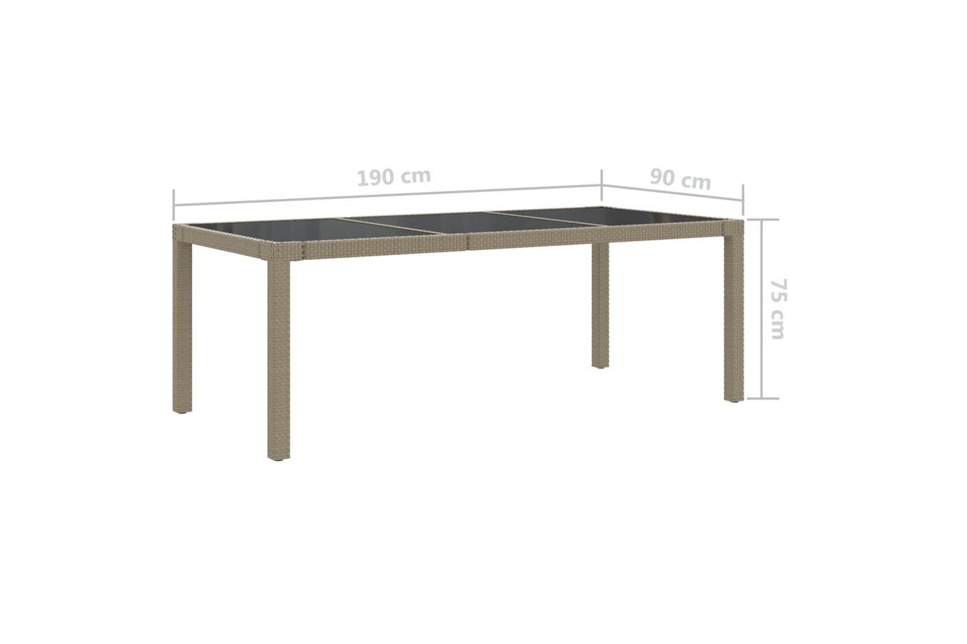 Hagebord 190x90x75 cm herdet glass og polyrotting beige - Beige - Hagemøbler - Hagebord - Spisebord ute