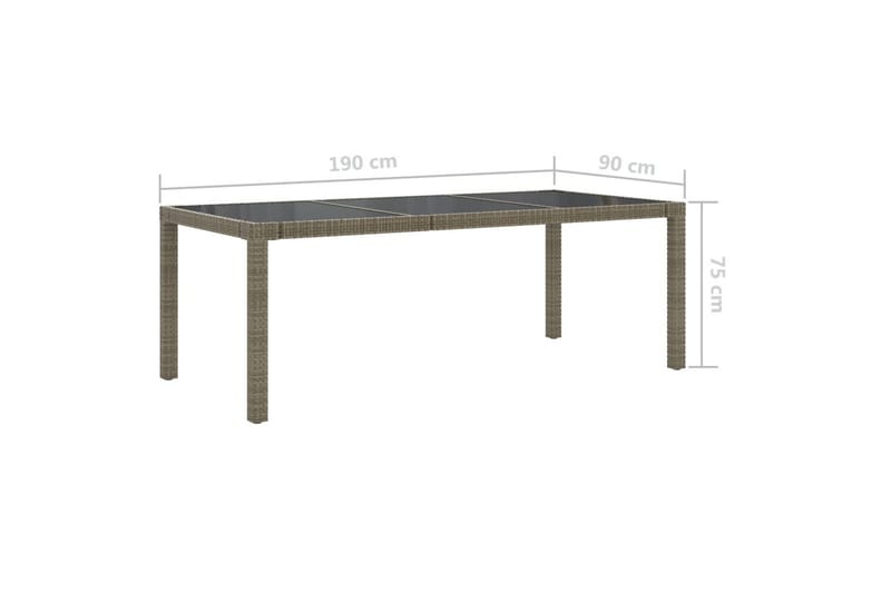Hagebord 190x90x75 cm herdet glass og polyrotting grå - Grå - Hagemøbler - Hagebord - Spisebord ute