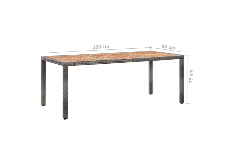 Hagebord 190x90x75 cm polyrotting og akasie grå - Grå - Hagemøbler - Hagebord - Spisebord ute