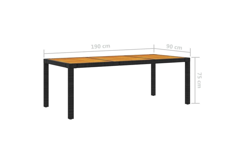 Hagebord 190x90x75 cm polyrotting og akasie svart - Svart - Spisebord ute