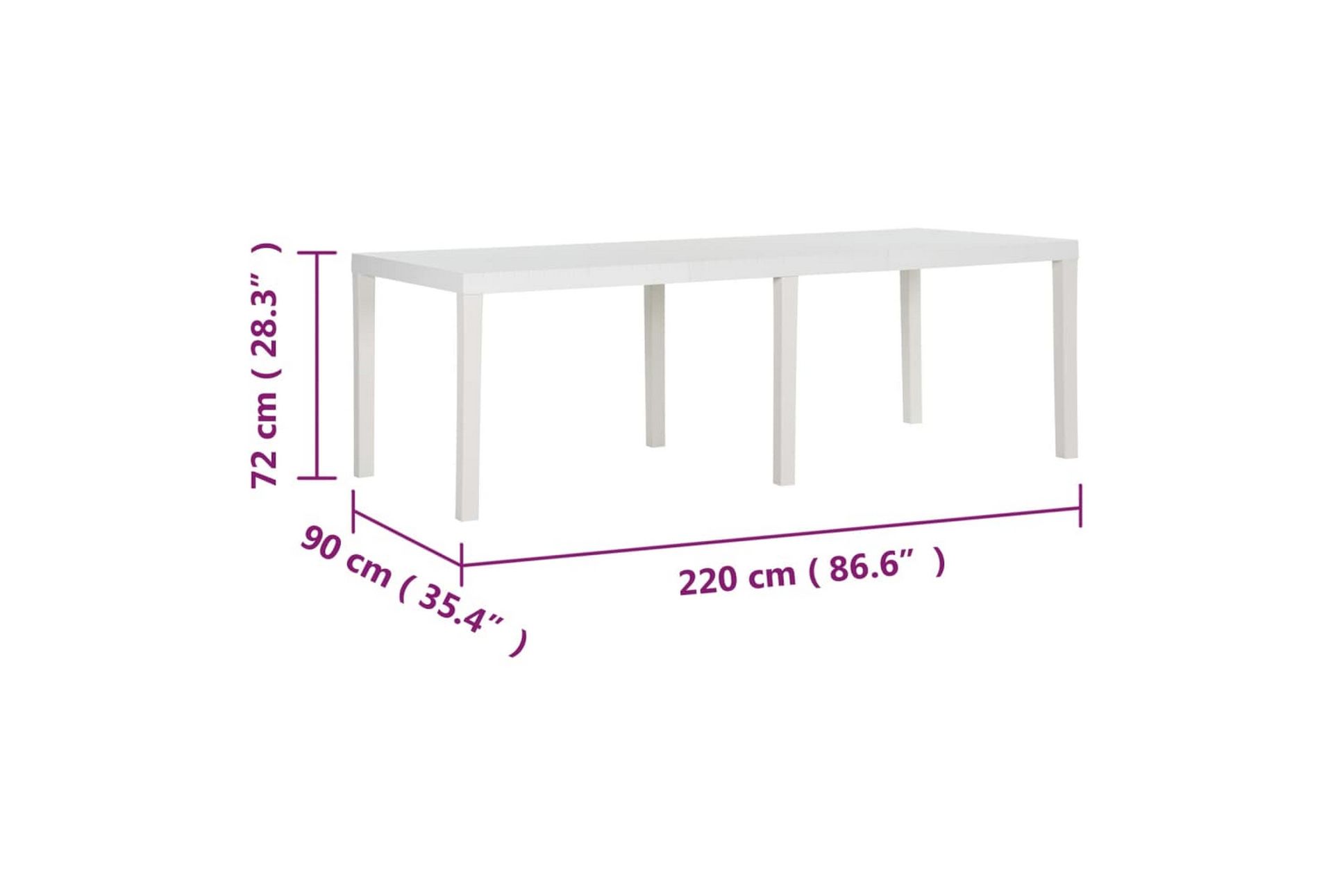 Hagebord 220x90x72 cm PP hvit - Hvit - Hagemøbler - Hagebord - Spisebord ute