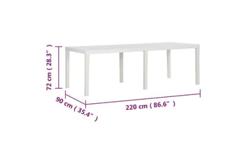 Hagebord 220x90x72 cm PP hvit - Hvit - Hagemøbler - Hagebord - Spisebord ute