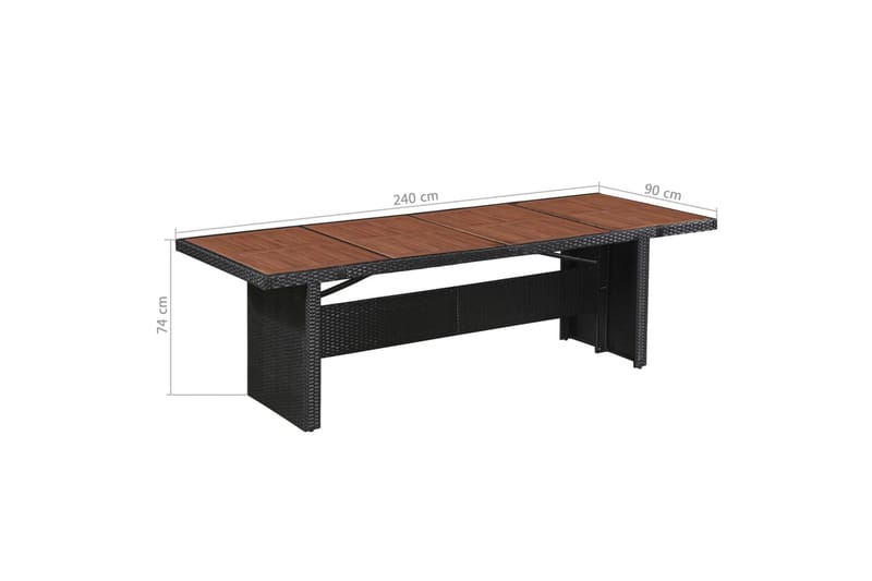Hagebord 240x90x74 cm polyrotting og heltre akasie - Svart/Akasie - Hagemøbler - Hagebord - Spisebord ute