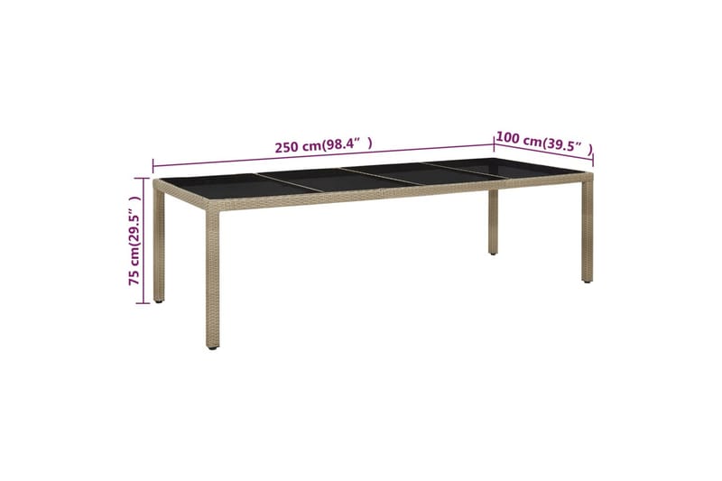Hagebord 250x100x75 cm herdet glass og polyrotting beige - Beige - Hagemøbler - Hagebord - Spisebord ute