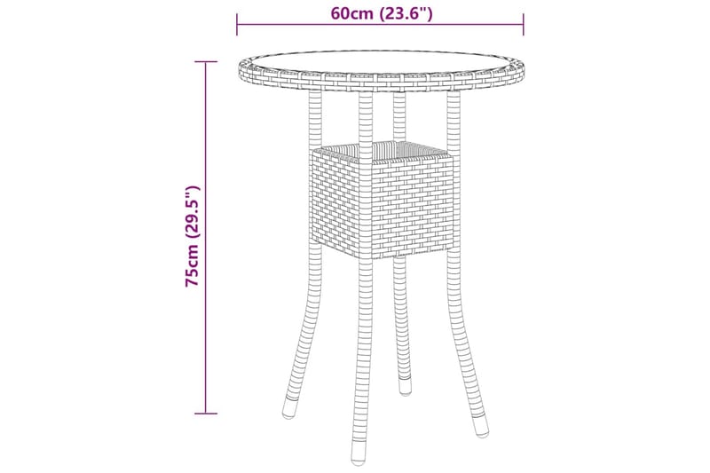 Hagebord 60x75 cm herdet glass og polyrotting brun - Brun - Spisebord ute