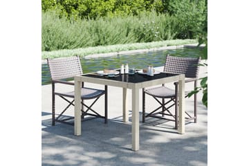 Hagebord 90x90x75 cm herdet glass og polyrotting beige - Beige - Hagemøbler - Hagebord - Spisebord ute
