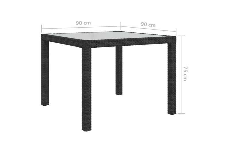 Hagebord 90x90x75 cm herdet glass og polyrotting svart - Svart - Hagemøbler - Hagebord - Spisebord ute