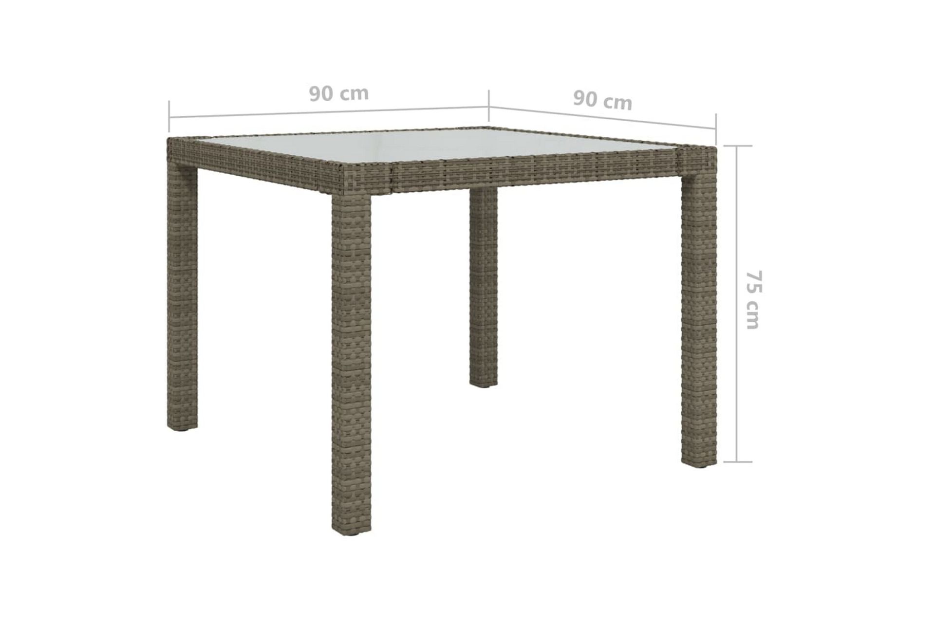 Hagebord 90x90x75 cm herdet glass og polyrotting grå - Gr�å - Hagemøbler - Hagebord - Spisebord ute