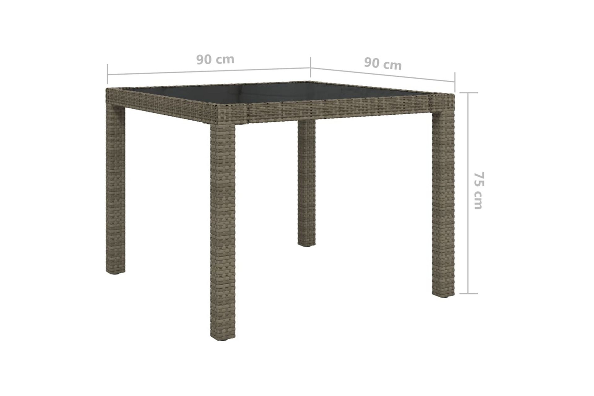 Hagebord 90x90x75 cm herdet glass og polyrotting grå - Gr�å - Hagemøbler - Hagebord - Spisebord ute