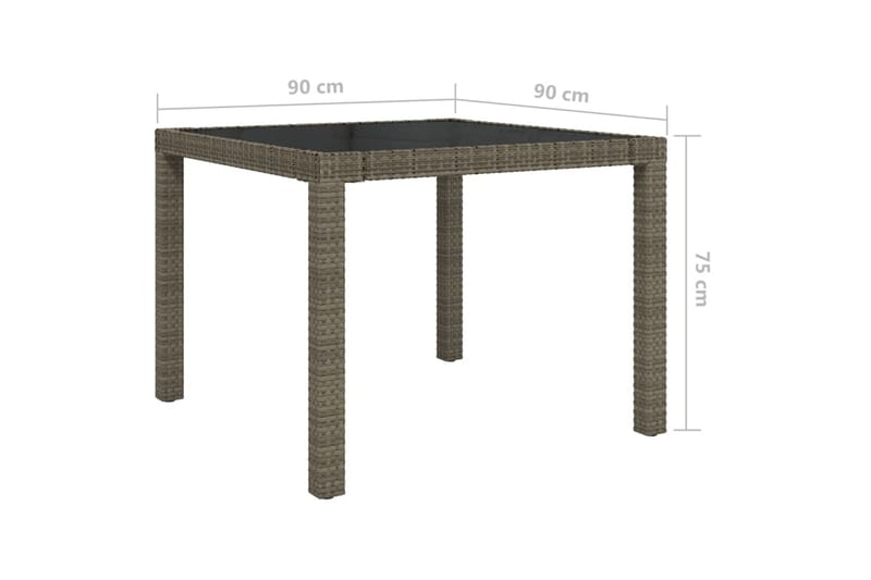 Hagebord 90x90x75 cm herdet glass og polyrotting grå - Grå - Spisebord ute