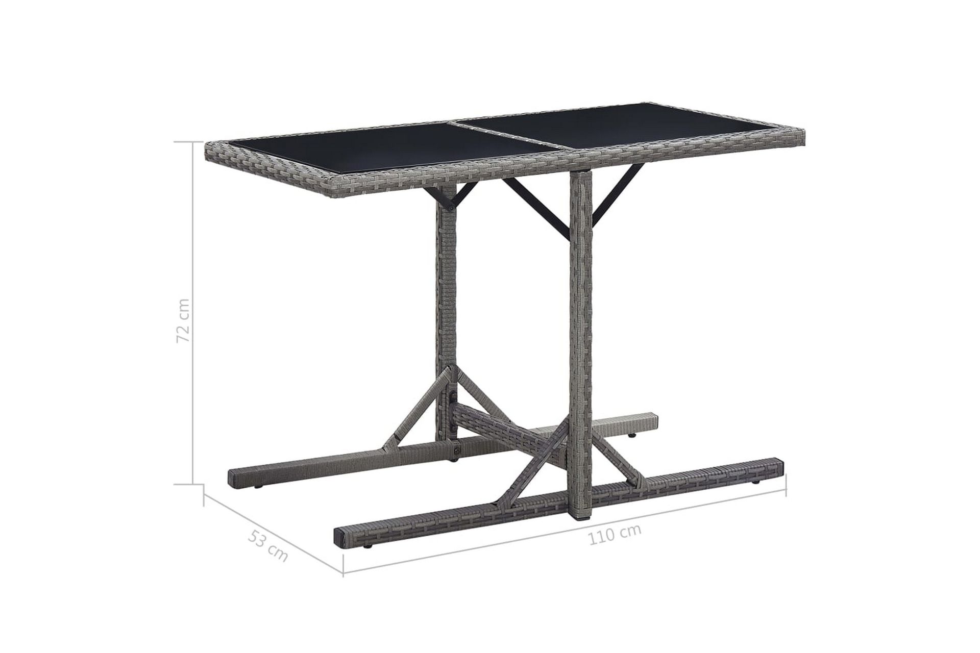 Hagebord antrasitt 110x53x72 cm glass & polyrotting - Hagemøbler - Hagebord - Spisebord ute