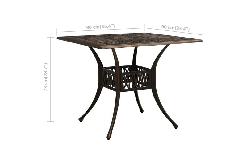 Hagebord bronse 90x90x73 cm støpt aluminium - Brun - Hagemøbler - Hagebord - Spisebord ute